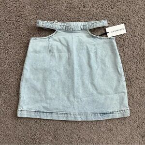 WeWoreWhat Cut Out Skirt Denim Mini Belted Indigo Comfort